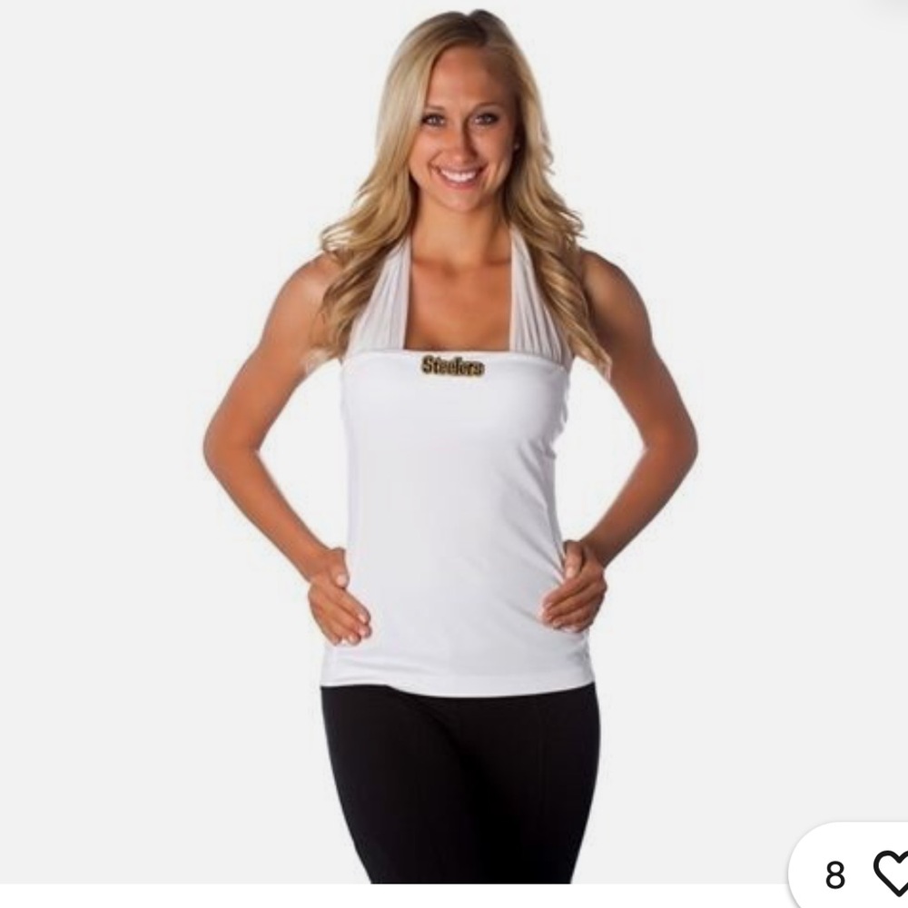 NFL Team Apparel All Sport Couture Women's White Halter Pittsburgh SteelersTop M